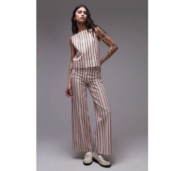Topshop Denim - TopShop Stripe Mid Rise Wide Leg Jeans Red/White - Size 24x30 NWOT